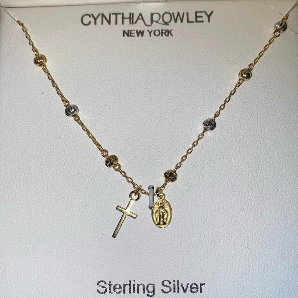 BNIB Cynthia Rowley Sterling Silver 14Kt
Gold Plated Religious Necklace